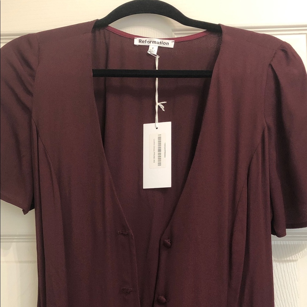 Reformation Deep Plum Buttoned Dress